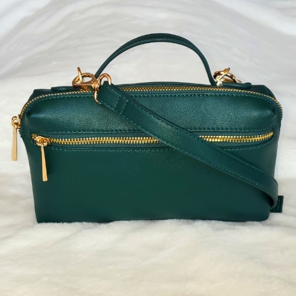 "ON 34th" Small Green Purse With Crossbody Strap and Small Handle